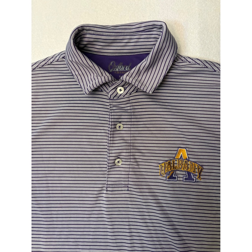 Oxford America UAlbany Great Danes Striped Golf Polo Shirt Mens Small Purple